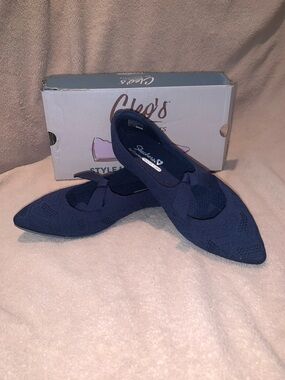 Skechers Cleo Point Textured Knit Flats- Lady Love in Navy